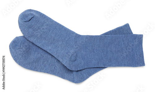 Canvastavla Pair of blue socks isolated on white, top view