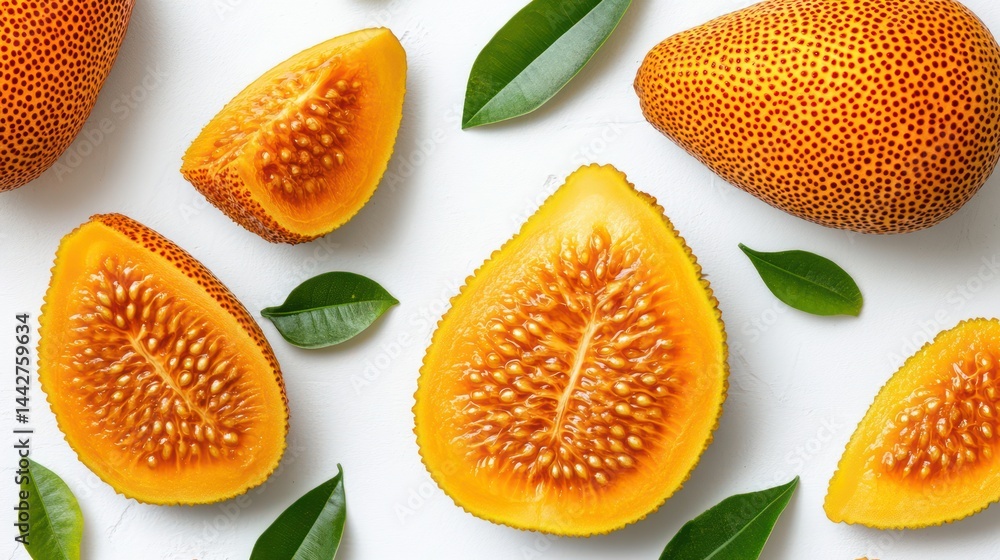 Fresh Jackfruit Slices on White Background Fresh Jackfruit Slices on White Background