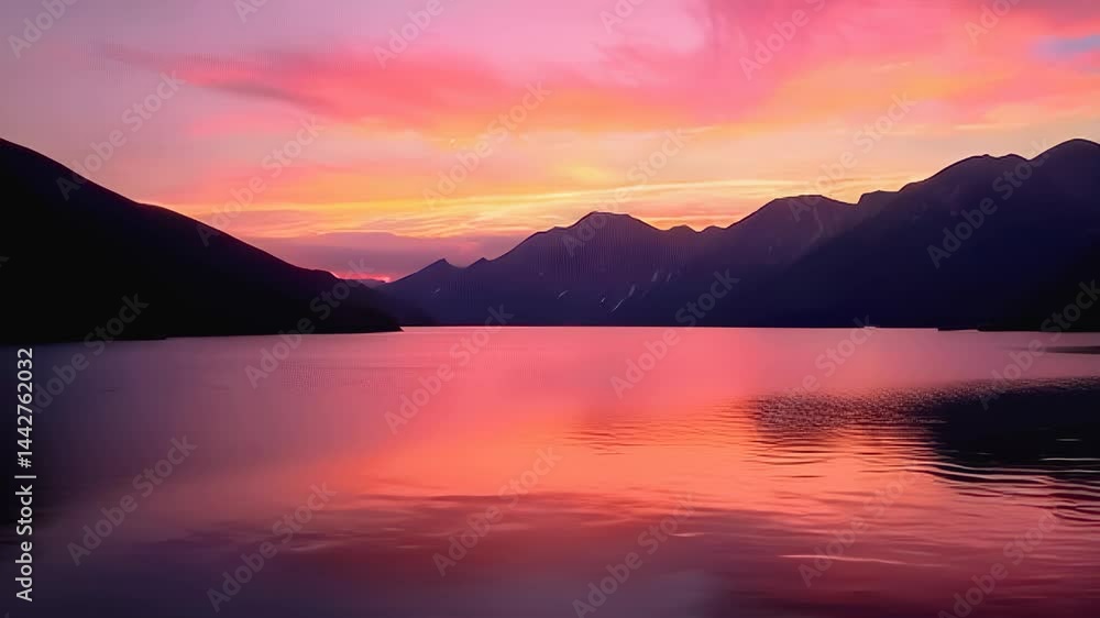 Beautiful mountain lake sunset with vibrant pink and orange sky reflections nature scenery serene Beautiful mountain lake sunset with vibrant pink and orange sky reflections nature scenery serene