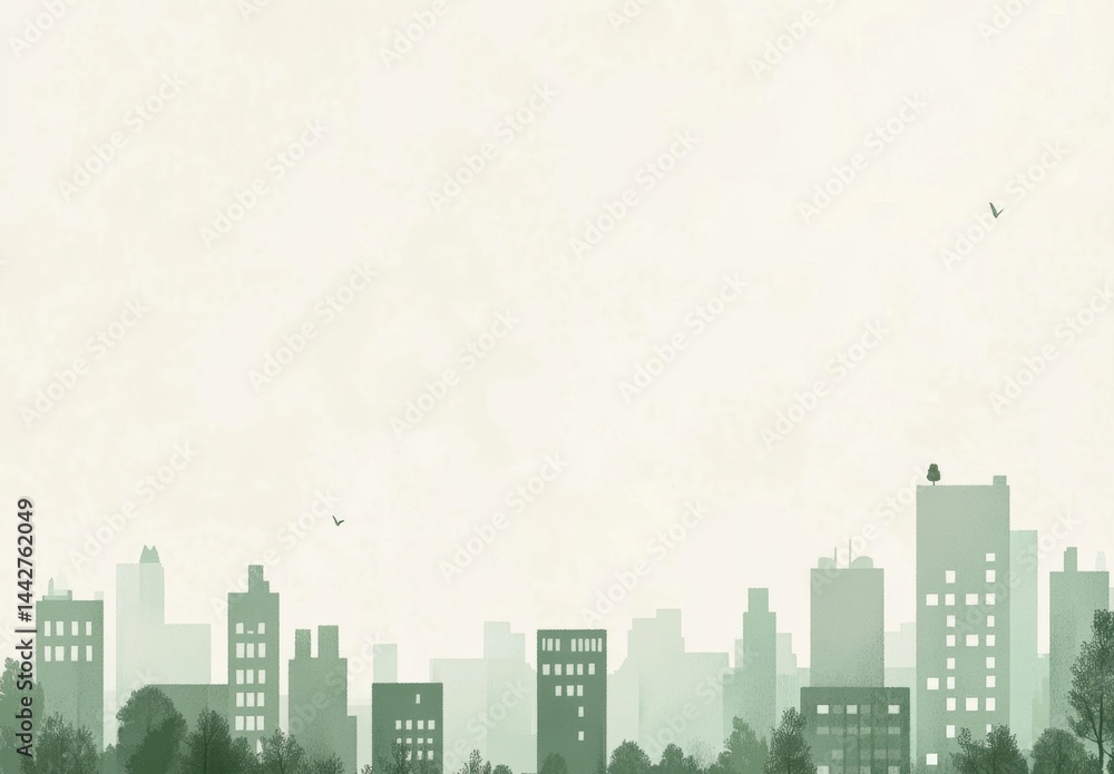 Naklejka premium A muted, green cityscape