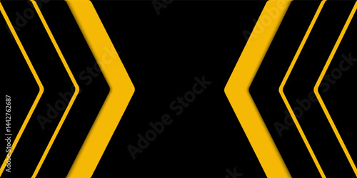 Abstract black wide horizontal banner background with arrows and angles, gray and yellow lines element. Modern simple yellow orange gradient arrows creative design. Futuristic technology concept
