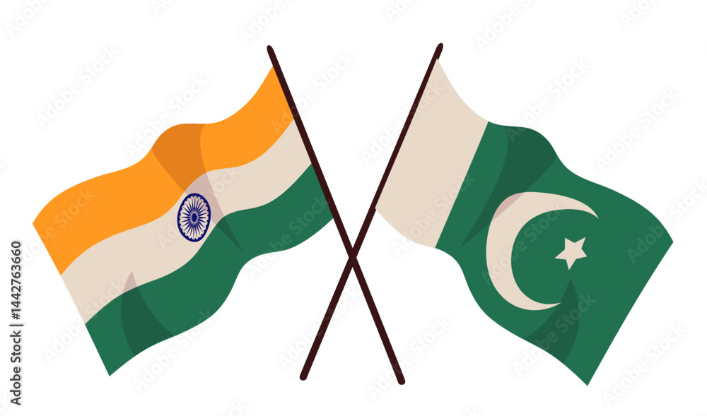 india and pakistan flag, political conflict between india and pakistan. India vs Pakistan wavy flag symbol vector
