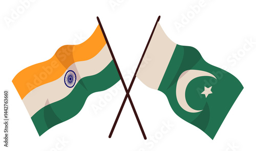 india and pakistan flag, political conflict between india and pakistan. India vs Pakistan wavy flag symbol vector