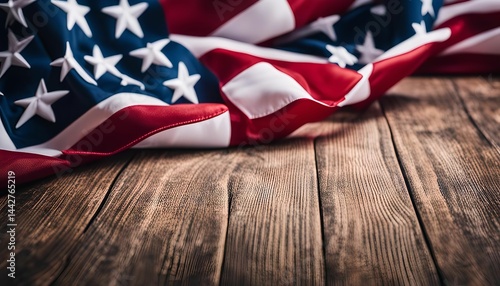 American Flag on Wooden Table