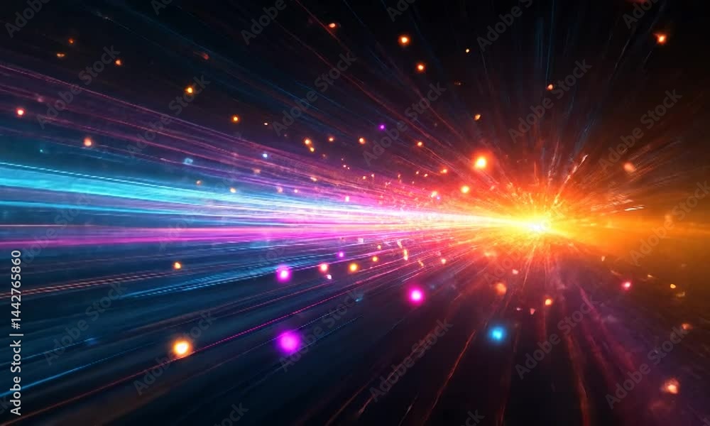 Vibrant light beams radiate from a central point, creating a dynamic and colorful background Vibrant light beams radiate from a central point, creating a dynamic and colorful background