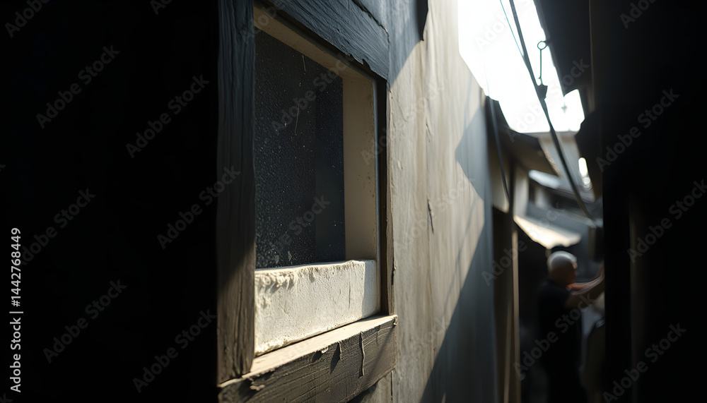 Improvised Window in a Bangkok Slum, smooth light. with white shades Improvised Window in a Bangkok Slum, smooth light. with white shades