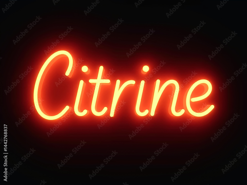 Fototapeta premium A neon sign that says Citrine in orange letters. The sign is lit up and is on a black background