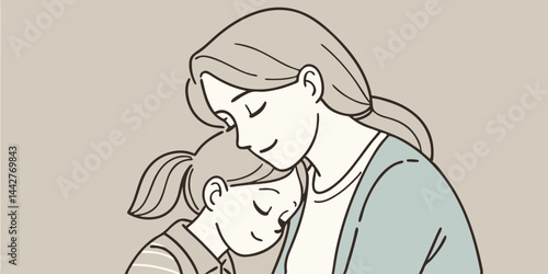 A mother's love! A loving scene of a mother holding her child, with a soft, dreamy background. Vector art