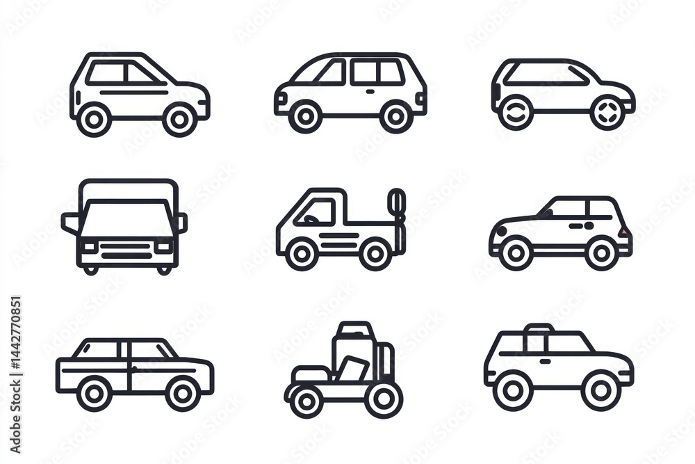 Obraz premium Vehicle icons, transportation, various types, white background, website design
