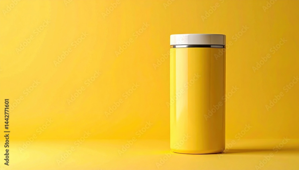 Vibrant yellow container display studio environment product photography minimalist aesthetic close-up perspective Vibrant yellow container display studio environment product photography minimalist aesthetic close-up perspective