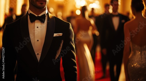 Elegant evening gala with fashionable attendees in formal wear