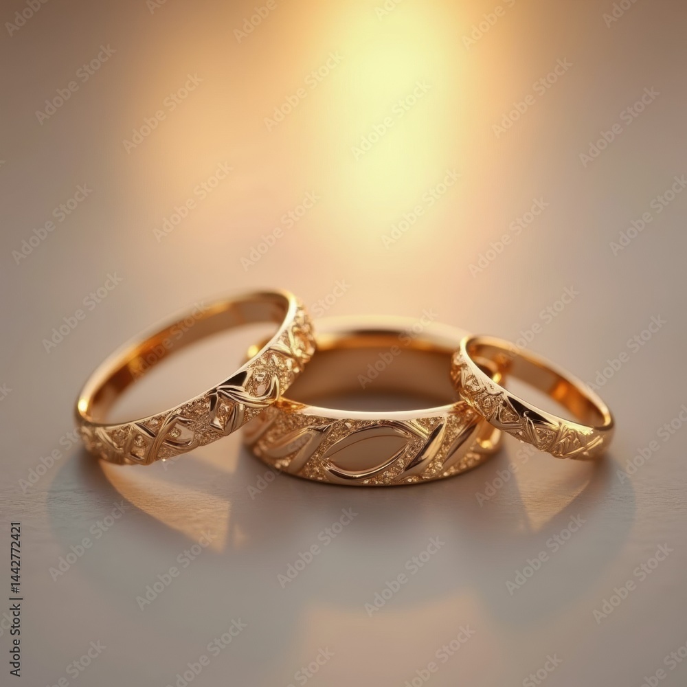 Gold jewelry close-up, tranquil soft gradient background, symbol of connection and bonding Gold jewelry close-up, tranquil soft gradient background, symbol of connection and bonding