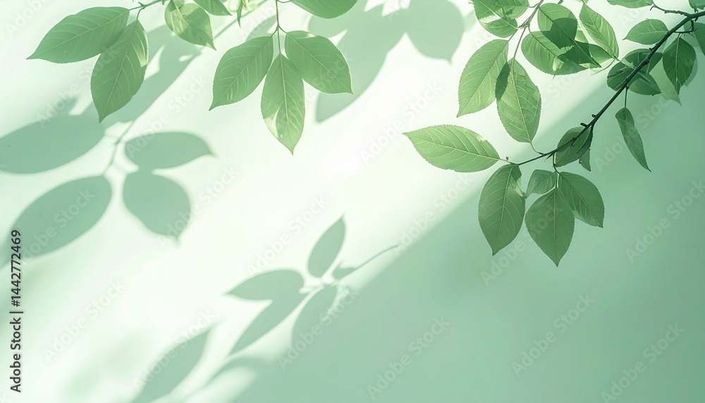 Fototapeta premium Nature's tranquility green leaves and shadows serene environment minimalist photography