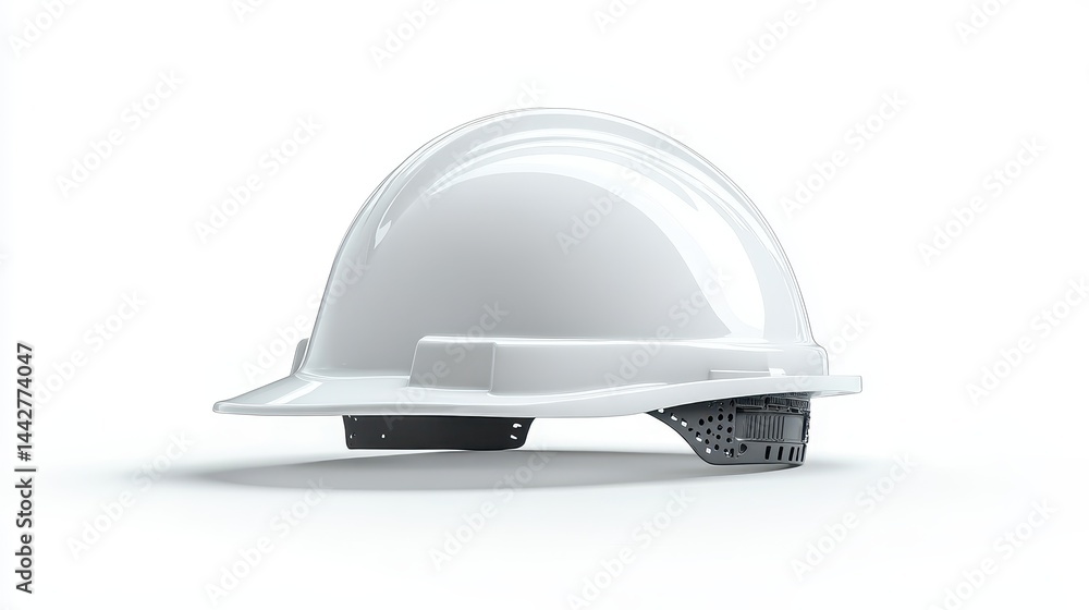 Fototapeta premium White safety helmet on white background showcasing construction gear
