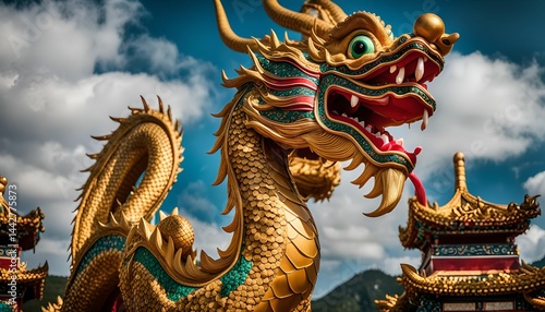 Wallpaper Mural Golden Dragon Statue in the Clouds Torontodigital.ca