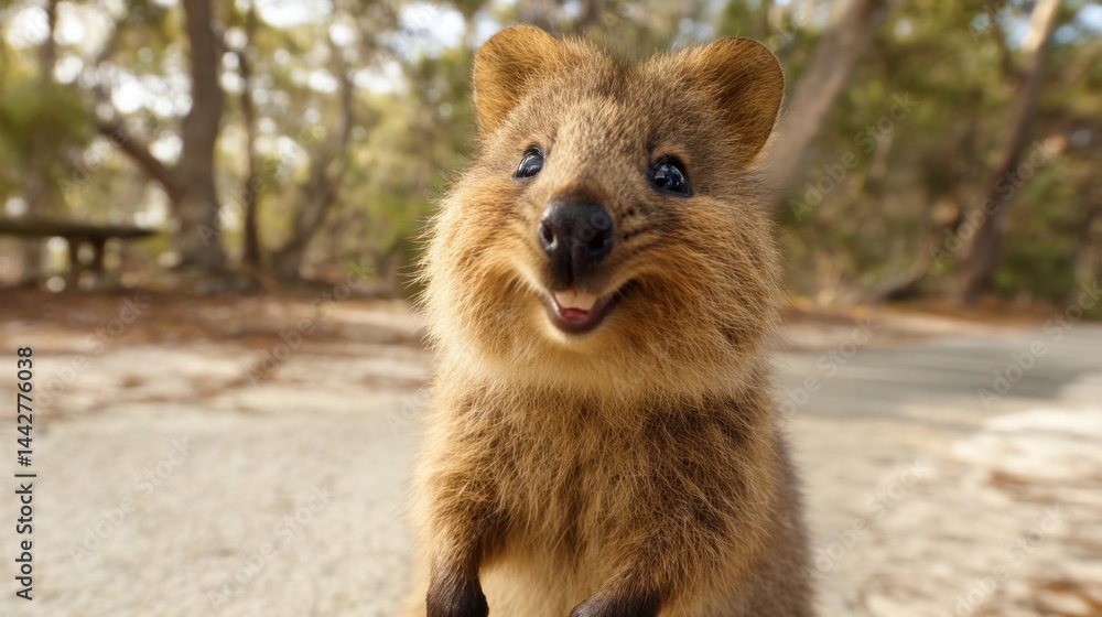Obraz premium Smiling Quokka Portrait in Natural Habitat