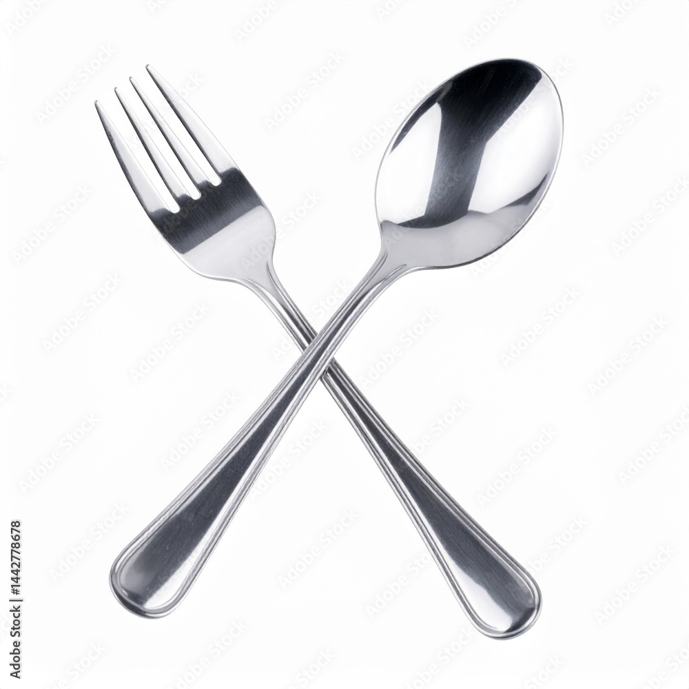 Silver Fork and Spoon Crossed on White Background Silver Fork and Spoon Crossed on White Background