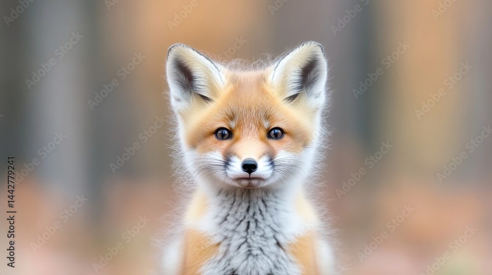Fototapeta premium Adorable baby fox in autumn forest