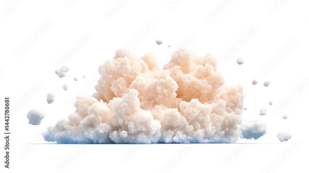 Soft, pale peach-colored cloud-like mass, seemingly made of small fluffy particles, isolated on white background Soft, pale peach-colored cloud-like mass, seemingly made of small fluffy particles, isolated on white background