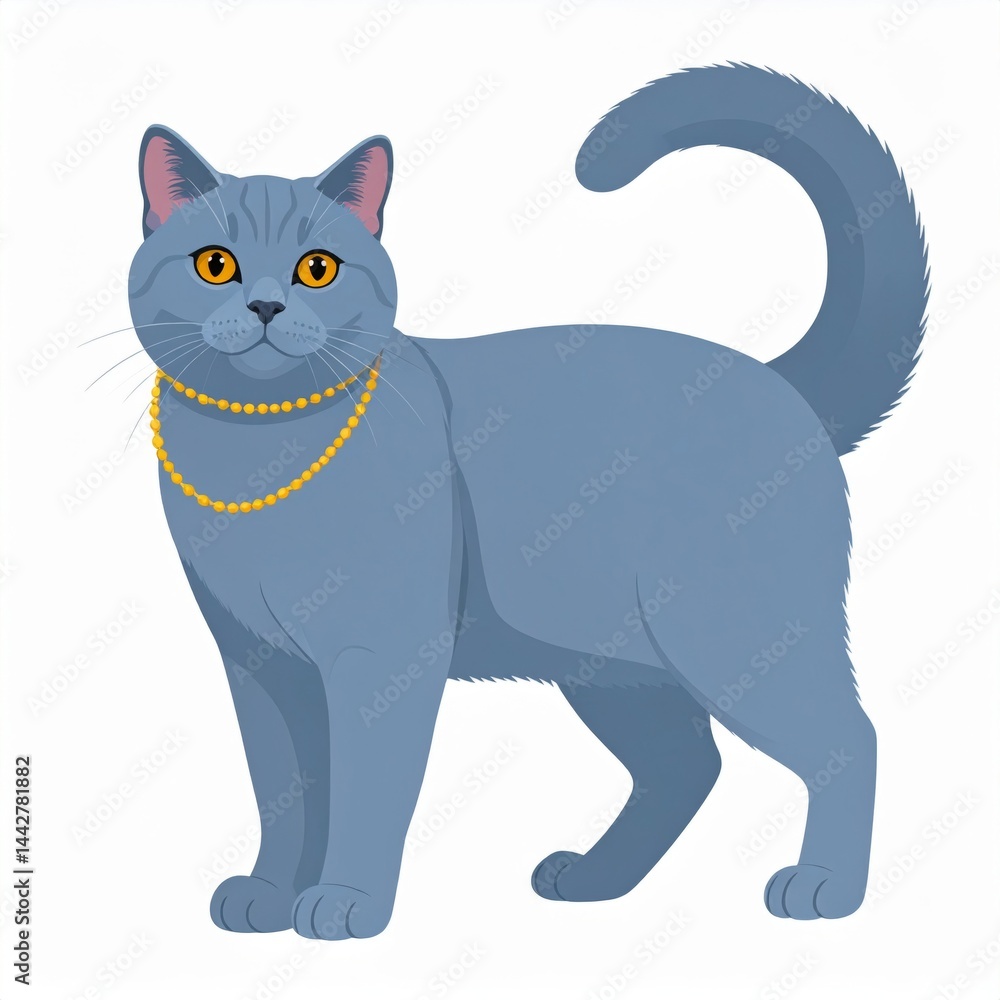 Obraz premium Gray Cat with Jewelry and Expression of Confidence
