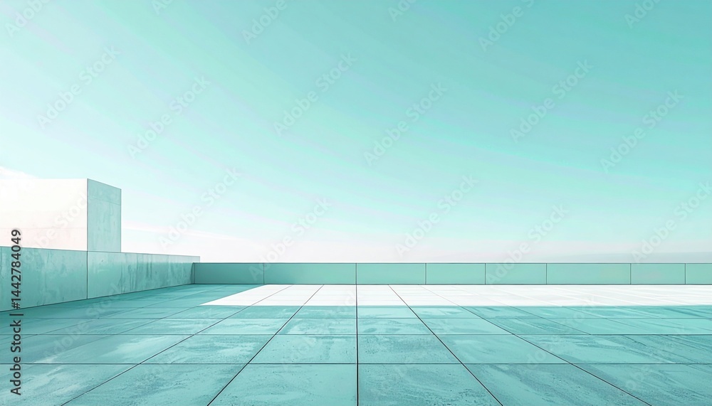 Fototapeta premium Contemporary architectural space rooftop minimalist design urban environment wide angle view serenity concept
