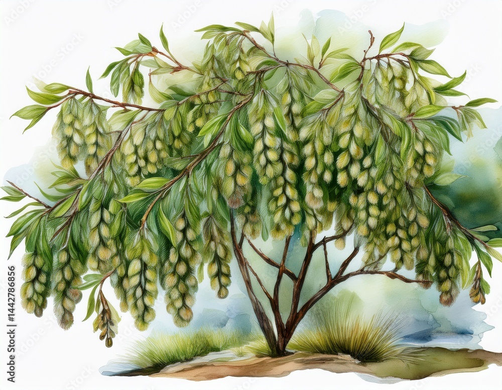 Fototapeta premium willow watercolor illustration isolated on transparent for art work