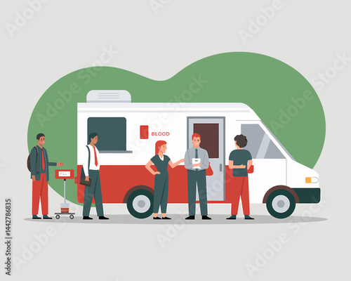 Blood Donation Mobile Unit: Diverse People Donating Blood