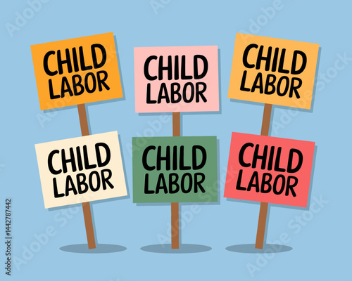 Stop Child Labor: Protest Signs, Social Awareness Graphic