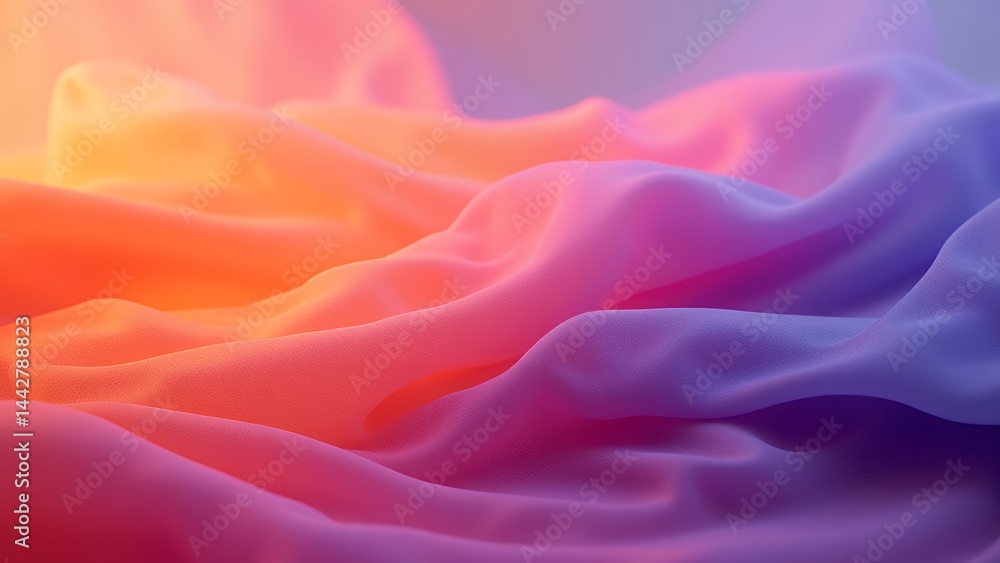 Fototapeta premium 鮮やかなオレンジとパープルカラーグラデーションの流れるようなラインの抽象的なデジタルアート
