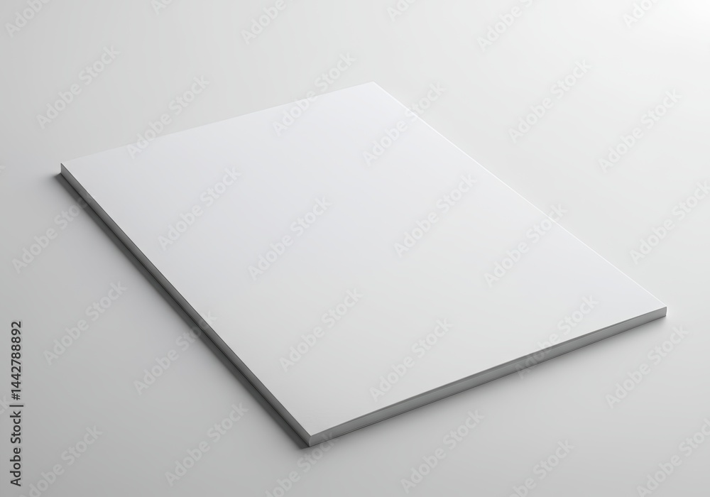 A white rectangular object, resembling a stack of paper or a booklet mockup, lies on a light gray surface. A white rectangular object, resembling a stack of paper or a booklet mockup, lies on a light gray surface.