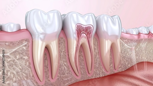 Detailed illustration of a root canal treatment step by step