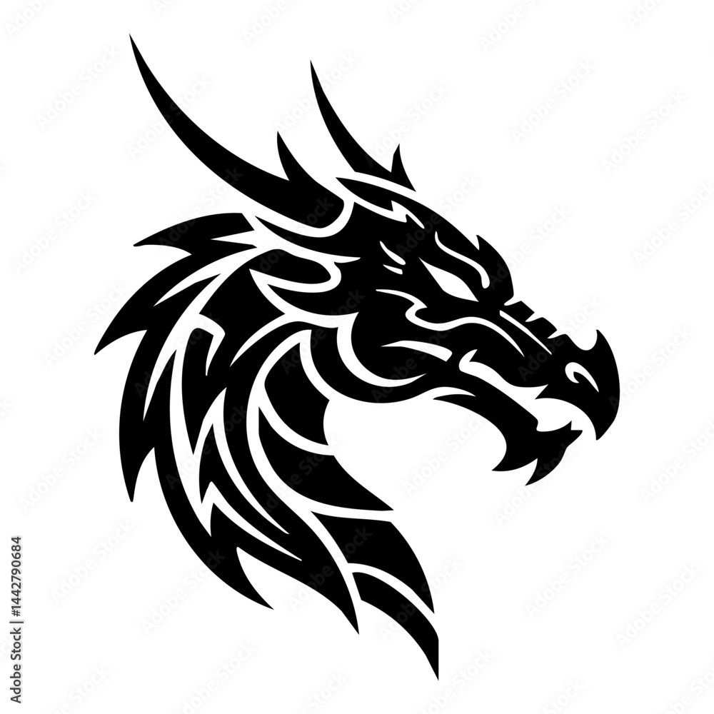 Obraz premium Majestic Dragon Head Tribal Art Powerful Symbolism Intense Design
