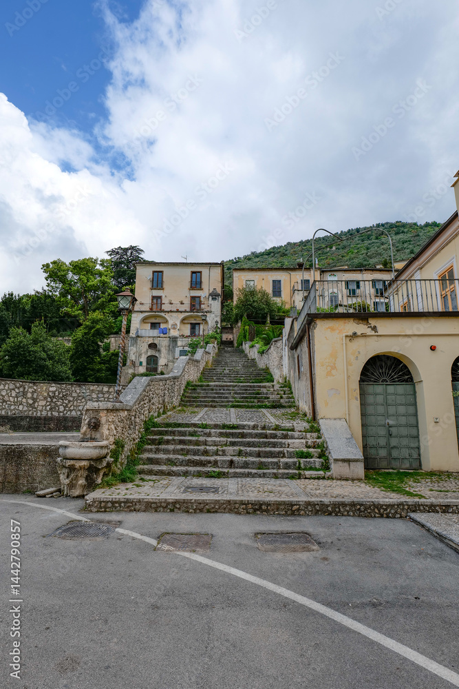 A staircase in the historic district of Piedimonte Matese, a town in the province of Caserta, Italy.