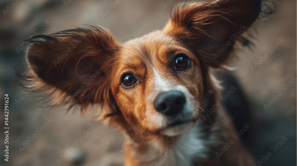 Fototapeta premium Captivating Canine Portrait: Expressive Eyes and Flapping Ears