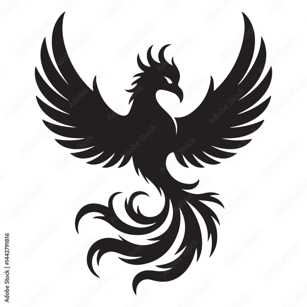phoenix bird black silhouette vector, Simple Design vector icon with white background. phoenix bird black silhouette vector, Simple Design vector icon with white background.