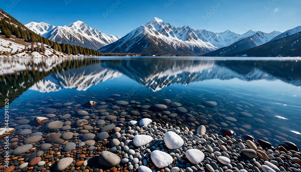 Snow-Capped Mountains Reflecting in a Lake