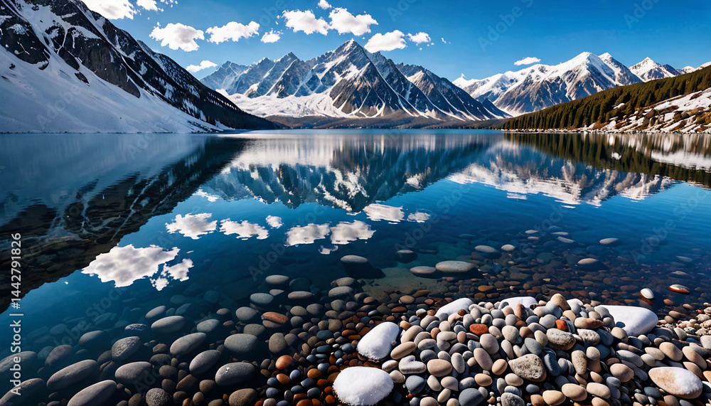 Snow-Capped Mountains Reflecting in a Lake