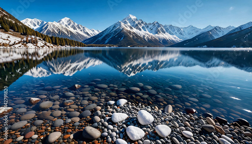 Obraz na płótnie Snow-Capped Mountains Reflecting in a Lake w salonie