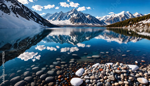 Obraz na płótnie Snow-Capped Mountains Reflecting in a Lake w salonie