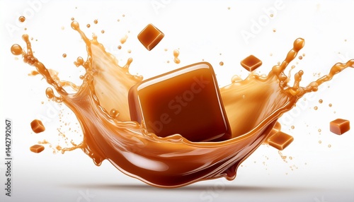 splash of caramel with cube isolated on