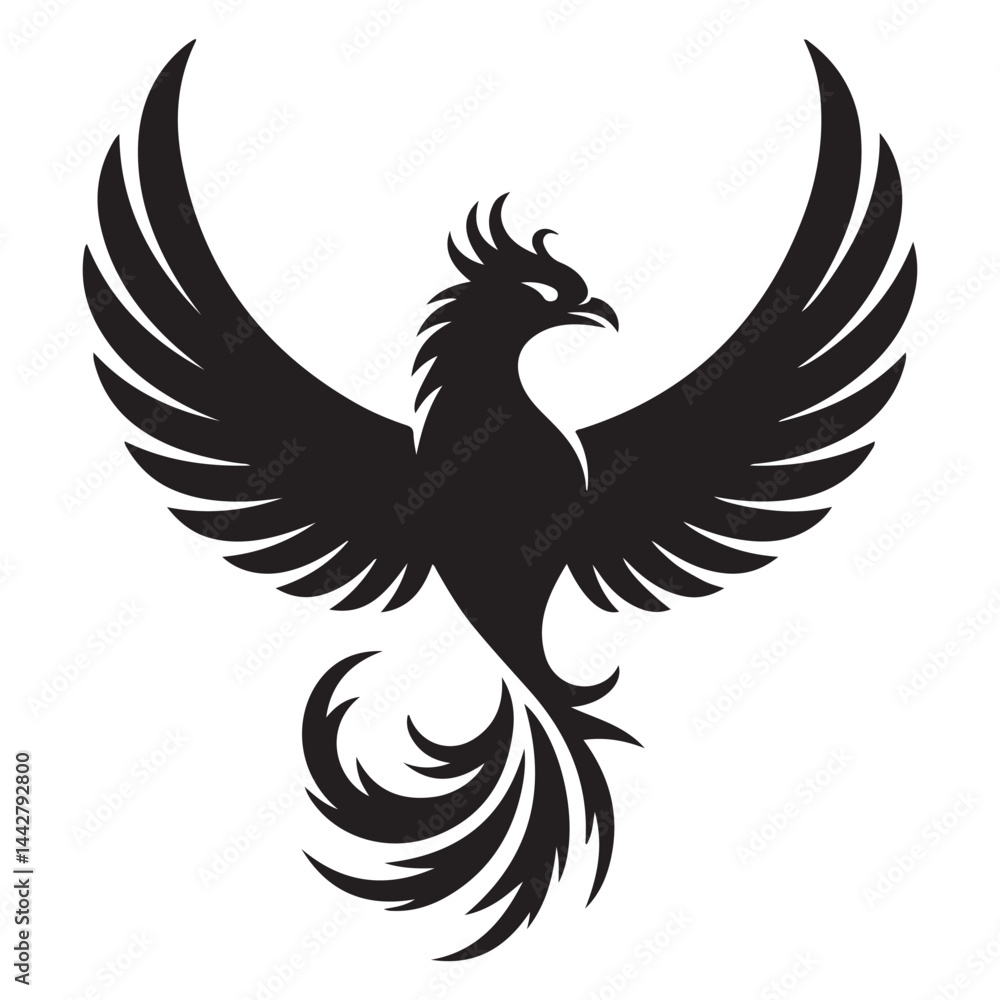 Obraz premium phoenix bird black silhouette vector, Simple Design vector icon with white background.
