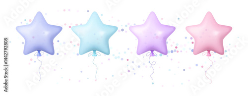 3d  Balloon  Birthday  Day  Party Set Star Element Gift  Ball Balloons Pastel Icon  Vector  Invitation  Card Realistic Shape