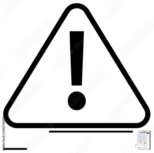 Exclamation mark in triangular warning sign with contract document. Ideal for caution, safety, compliance, legal matters, risk, warning messages, simple landing page