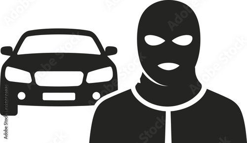 Car Thief Icon, Robber with Vehicle, Auto Theft Concept