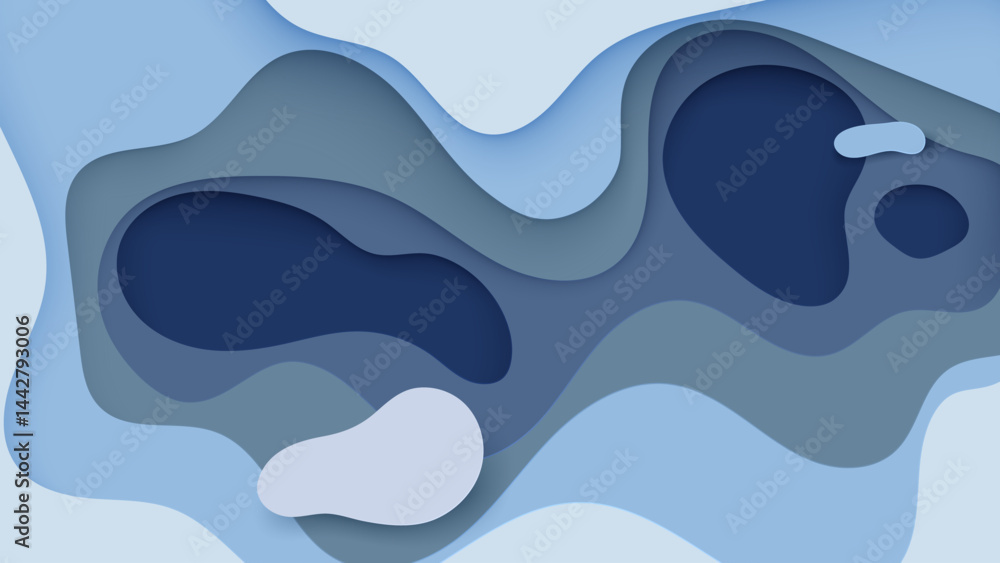 Abstract paper cut style background featuring layered shapes in blue tones Abstract paper cut style background featuring layered shapes in blue tones