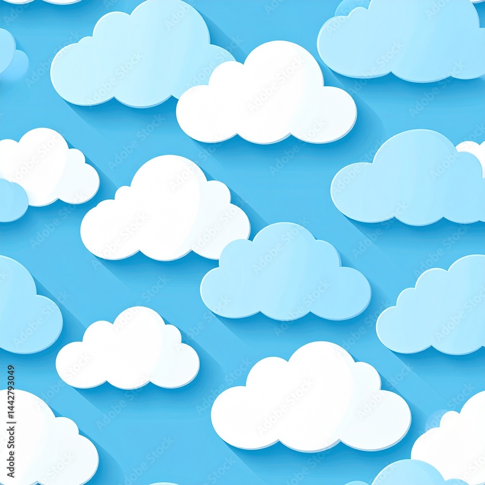 Blue Sky with White Cartoon Clouds Pattern Blue Sky with White Cartoon Clouds Pattern
