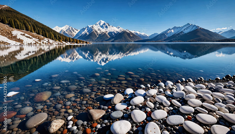Snow-Capped Mountains Reflecting in a Lake