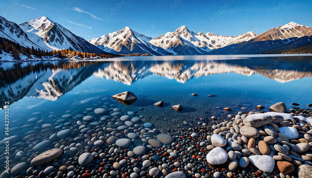 Snow-Capped Mountains Reflecting in a Lake
