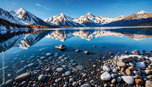 Obraz na płótnie Snow-Capped Mountains Reflecting in a Lake w salonie