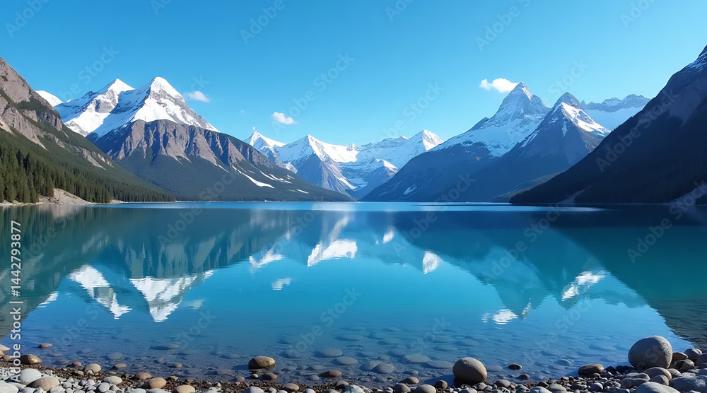 Snow-Capped Mountains Reflecting in a Lake